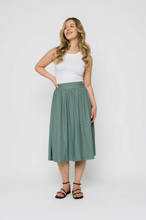 Lina-Stretch Eyelet Midi Skirt
